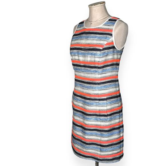 SHOSHANNA Linen Tweed Blend Striped Mini Dress Neon Orange Blue Coastal Chic 4 - Picture 4 of 11